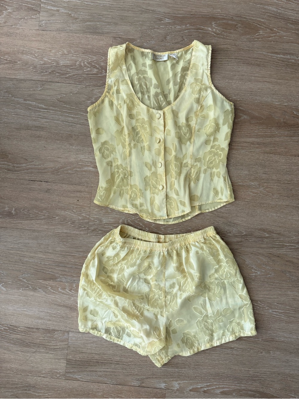 Victoria's Secret Yellow Floral Satin Camisole & Shorts Set